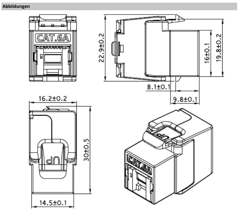 EPS RJ45 Shortbody Keystone STP, Cat.6A 500MHz mit integriertem Shutter Detailansicht Bild 5 | EPS