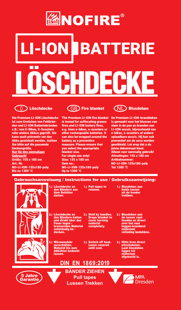 NOFIRE LI-ION Löschdecke 155x180/Poly NOFIRE LI-ION Löschdecke 155x180/Poly | EPS